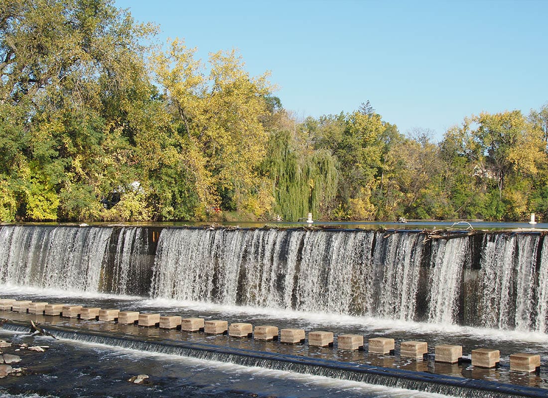 Anoka, MN - Rum River in Anoka, Mn, With the Beautiful Waterfall