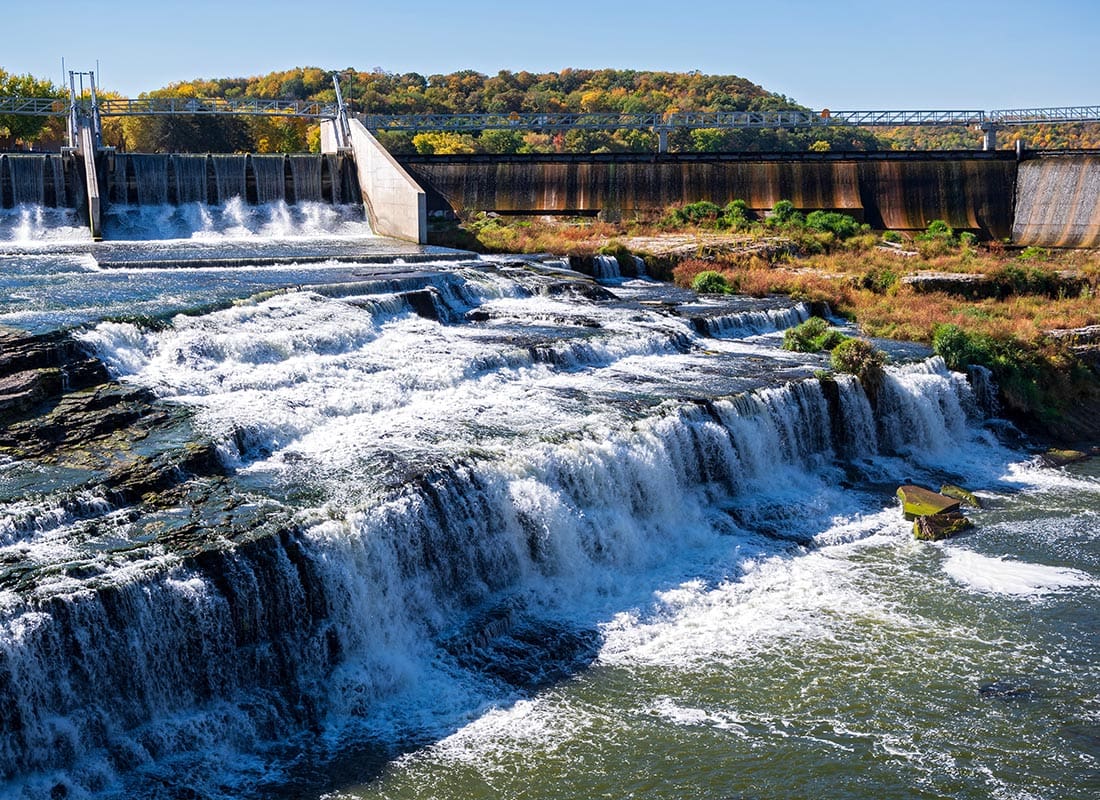 Cannon Falls, MN - Lake Byllesby Hydroelectric Dam and Spillway Into Cannon River Near Cannon Falls Minnesota