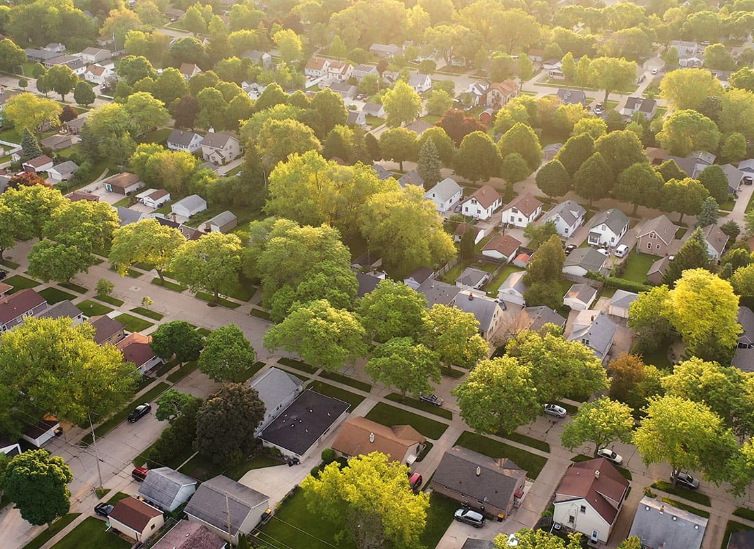 Dawson, MN - Aerial View of American Suburb at Summertime