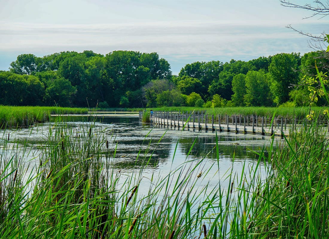 Richfield, MN - Board Walk Over Wood Lake at the Nature Preserve of Wood Lake Nature Center in Richfield, MN
